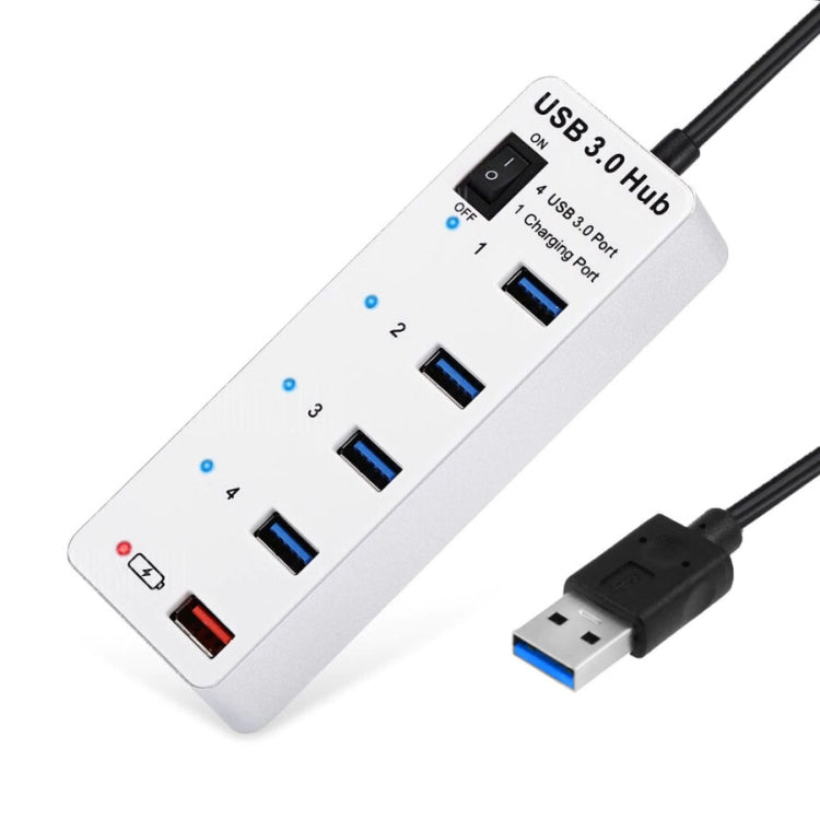 4 Ports USB 3.0 + 1 Port Fast Charging Hub with ON/OFF Switch (BYL-3011)(White) - USB 3.0 HUB by PMC Jewellery | Online Shopping South Africa | PMC Jewellery | Buy Now Pay Later Mobicred