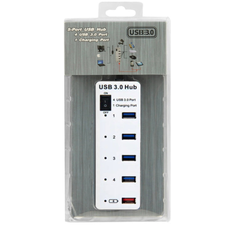 4 Ports USB 3.0 + 1 Port Fast Charging Hub with ON/OFF Switch (BYL-3011)(White) - USB 3.0 HUB by PMC Jewellery | Online Shopping South Africa | PMC Jewellery | Buy Now Pay Later Mobicred