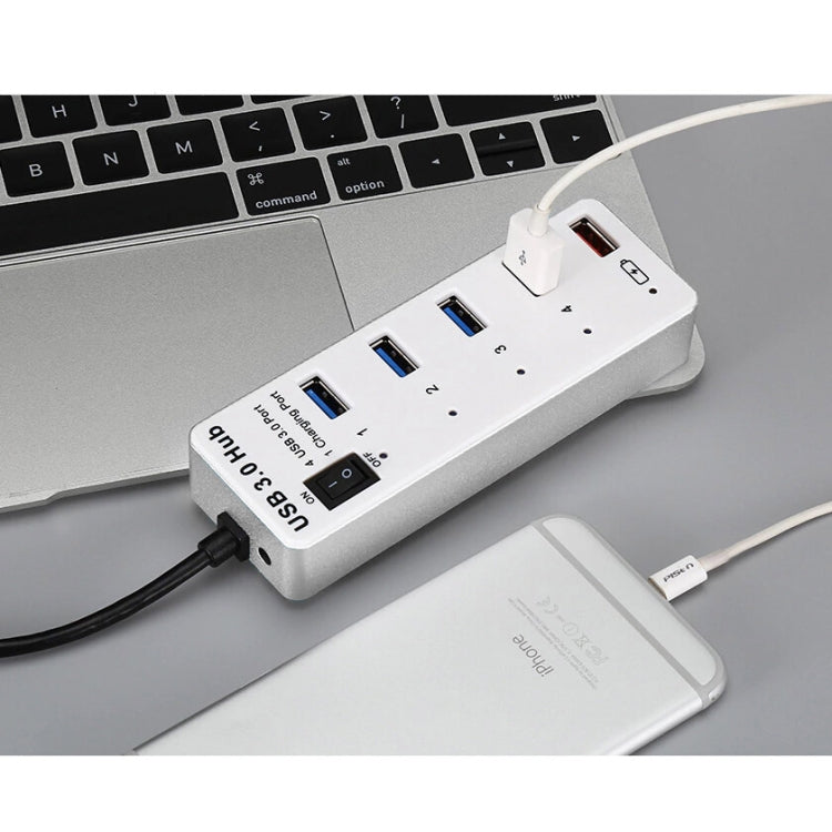 4 Ports USB 3.0 + 1 Port Fast Charging Hub with ON/OFF Switch (BYL-3011)(White) - USB 3.0 HUB by PMC Jewellery | Online Shopping South Africa | PMC Jewellery | Buy Now Pay Later Mobicred