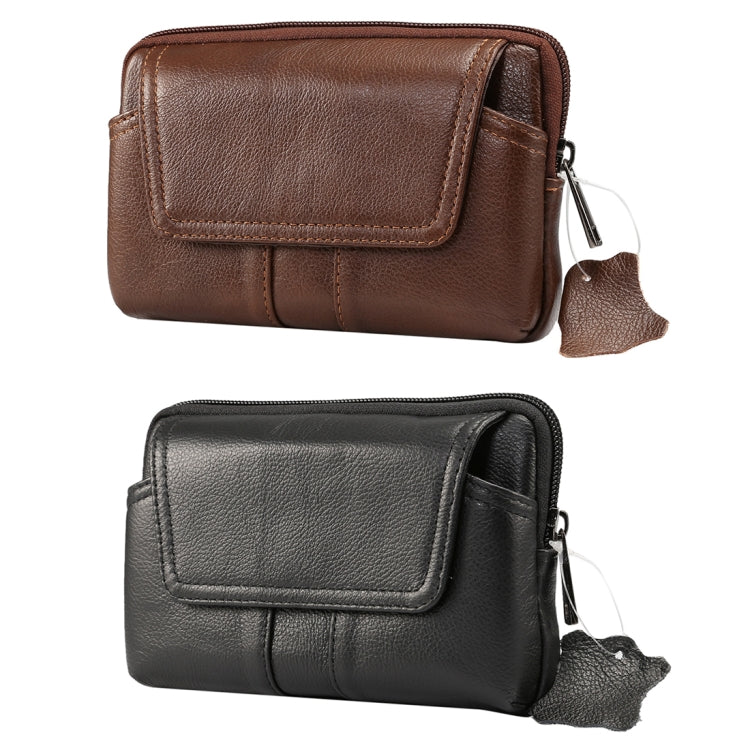 6.0 inch and Below Universal Genuine Leather Men Horizontal Style Case Waist Bag with Belt Hole, For Sony, Huawei, Meizu, Lenovo, ASUS, Cubot, Oneplus, Xiaomi, Ulefone, Letv, DOOGEE, Vkworld, and other Smartphones(Black) - More iPhone Cases by PMC Jewellery | Online Shopping South Africa | PMC Jewellery | Buy Now Pay Later Mobicred