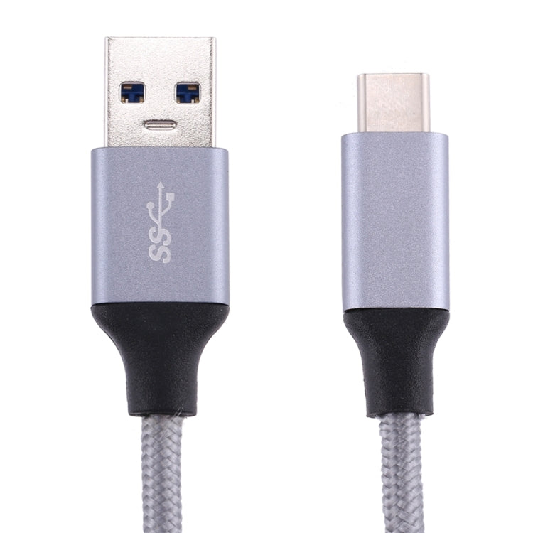 1m Wires Woven Metal Head USB-C / Type-C 3.1 to USB 3.0 Data / Charger Cable(Grey) - USB-C & Type-C Cable by PMC Jewellery | Online Shopping South Africa | PMC Jewellery | Buy Now Pay Later Mobicred