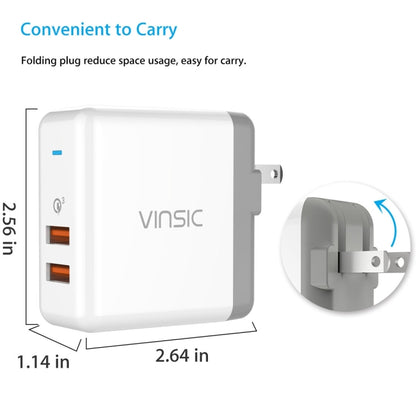 Vinsic 36W Portable Dual-Port Quick Charger 3.0 Dual-Port USB Wall Charger Travel Adapter, For iPhone/iPad, Galaxy S7/S6/Edge/Plus, Mi5 etc, US Plug - USB Charger by VINSIC | Online Shopping South Africa | PMC Jewellery | Buy Now Pay Later Mobicred