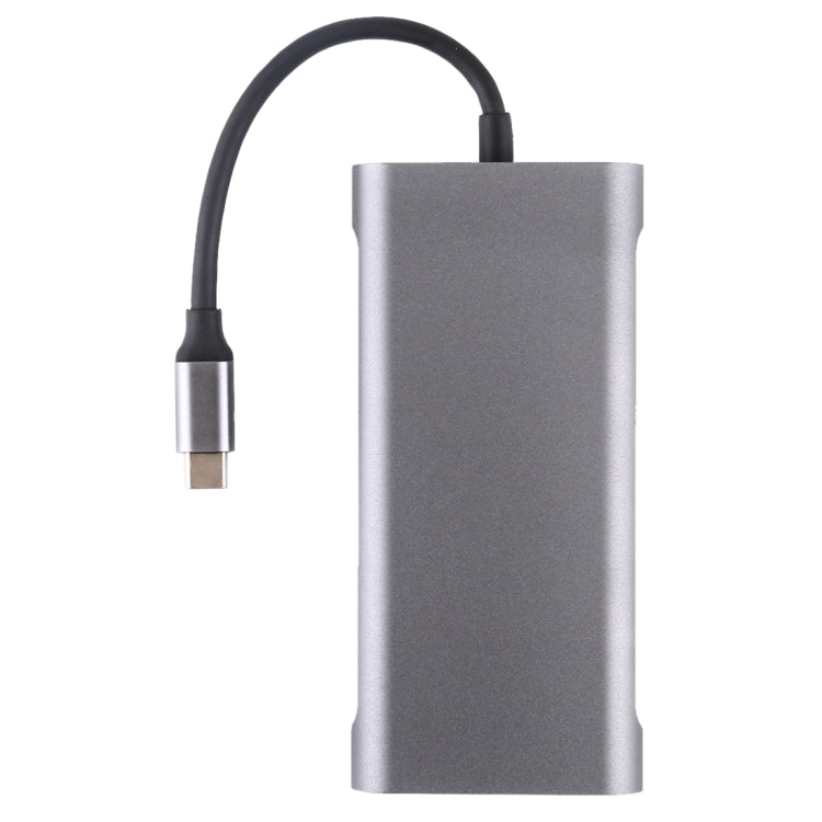 11 in 1 VGA + LAN Port + 4 x USB 3.0 + SD / TF Card + HDMI + Audio Port + USB-C / Type-C Female to USB-C / Type-C HUB Adapter(Dark Gray) - USB HUB by PMC Jewellery | Online Shopping South Africa | PMC Jewellery | Buy Now Pay Later Mobicred