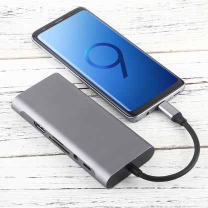 11 in 1 VGA + LAN Port + 4 x USB 3.0 + SD / TF Card + HDMI + Audio Port + USB-C / Type-C Female to USB-C / Type-C HUB Adapter(Dark Gray) - USB HUB by PMC Jewellery | Online Shopping South Africa | PMC Jewellery | Buy Now Pay Later Mobicred