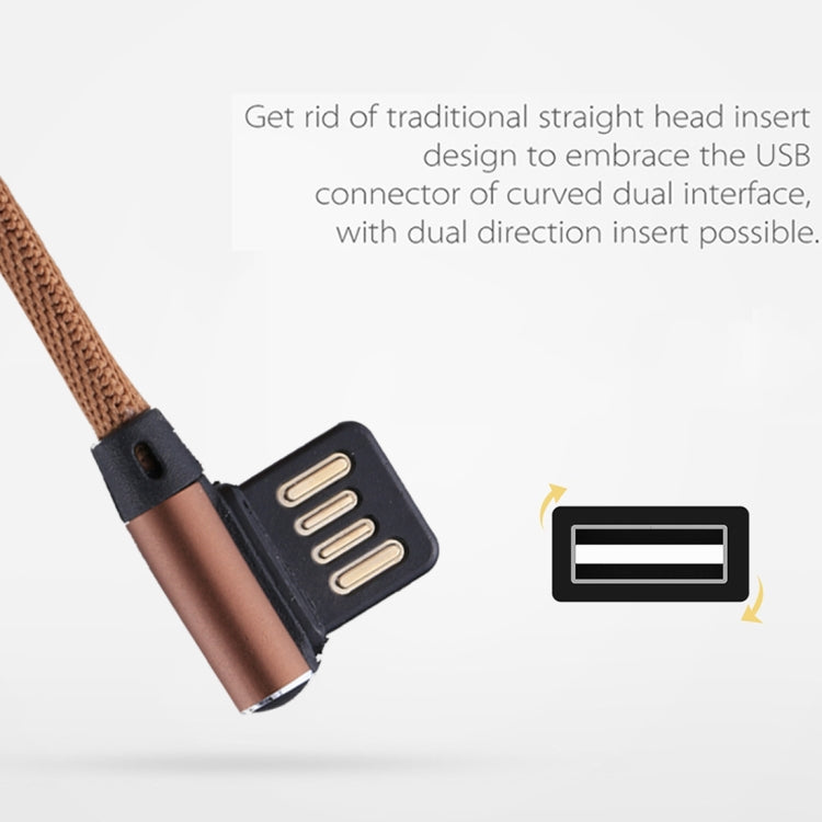 1m 2.4A Output USB to USB-C / Type-C Double Elbow Design Nylon Weave Style Data Sync Charging Cable(Coffee) - USB-C & Type-C Cable by PMC Jewellery | Online Shopping South Africa | PMC Jewellery | Buy Now Pay Later Mobicred