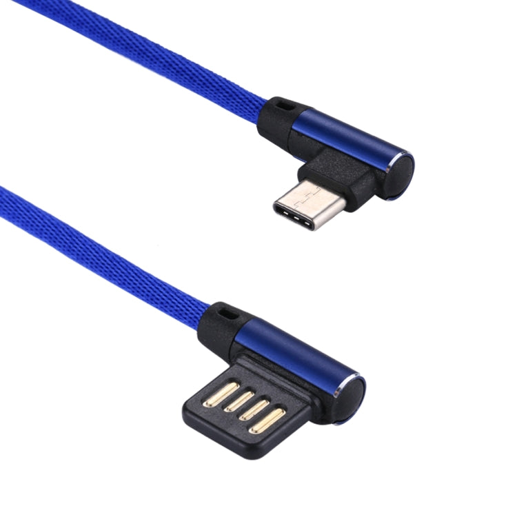 1m 2.4A Output USB to USB-C / Type-C Double Elbow Design Nylon Weave Style Data Sync Charging Cable(Dark Blue) - USB-C & Type-C Cable by PMC Jewellery | Online Shopping South Africa | PMC Jewellery | Buy Now Pay Later Mobicred