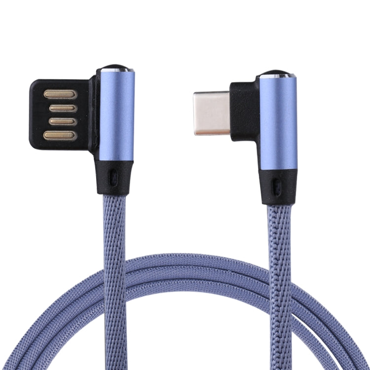 1m 2.4A Output USB to USB-C / Type-C Double Elbow Design Nylon Weave Style Data Sync Charging Cable(Blue) - USB-C & Type-C Cable by PMC Jewellery | Online Shopping South Africa | PMC Jewellery | Buy Now Pay Later Mobicred