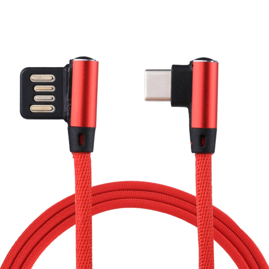 1m 2.4A Output USB to USB-C / Type-C Double Elbow Design Nylon Weave Style Data Sync Charging Cable(Red) - USB-C & Type-C Cable by PMC Jewellery | Online Shopping South Africa | PMC Jewellery | Buy Now Pay Later Mobicred