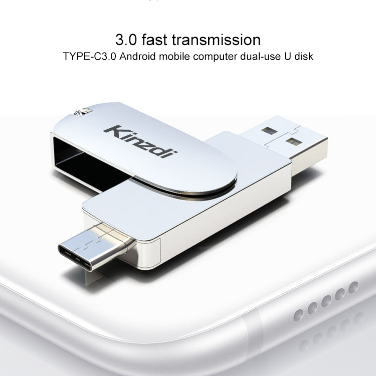 Kinzdi 256GB USB 3.0 + Type-C 3.0 Interface Metal Twister Flash Disk V11 (Silver) - USB Flash Drives by Kinzdi | Online Shopping South Africa | PMC Jewellery | Buy Now Pay Later Mobicred