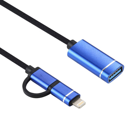 USB 3.0 Female to 8 Pin + USB-C / Type-C Male Charging + Transmission OTG Nylon Braided Adapter Cable, Cable Length: 11cm(Blue) - Converter & Adapter by PMC Jewellery | Online Shopping South Africa | PMC Jewellery | Buy Now Pay Later Mobicred