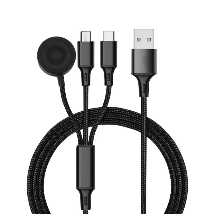 For iPhone / Apple Watch 3 In 1 8 Pin + Type-C / USB-C + Magnetic Charging Base Multi-function Charging Cable, Length: 1m(Black) - Multifunction Cable by PMC Jewellery | Online Shopping South Africa | PMC Jewellery | Buy Now Pay Later Mobicred