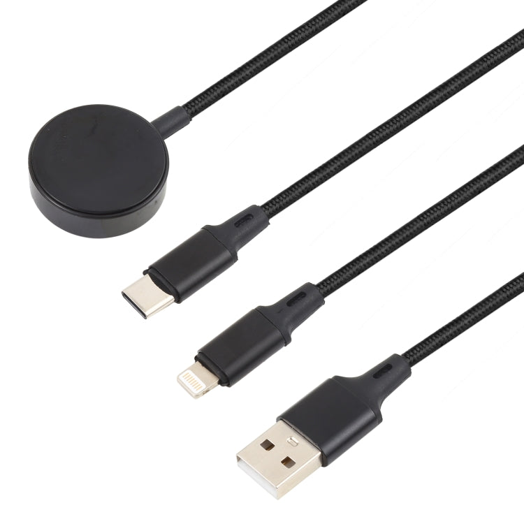 For iPhone / Apple Watch 3 In 1 8 Pin + Type-C / USB-C + Magnetic Charging Base Multi-function Charging Cable, Length: 1m(Black) - Multifunction Cable by PMC Jewellery | Online Shopping South Africa | PMC Jewellery | Buy Now Pay Later Mobicred