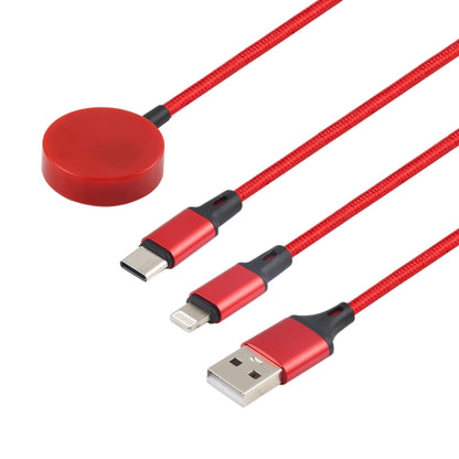 For iPhone / Apple Watch 3 In 1 8 Pin + Type-C / USB-C + Magnetic Charging Base Multi-function Charging Cable, Length: 1m(Red) - Multifunction Cable by PMC Jewellery | Online Shopping South Africa | PMC Jewellery | Buy Now Pay Later Mobicred