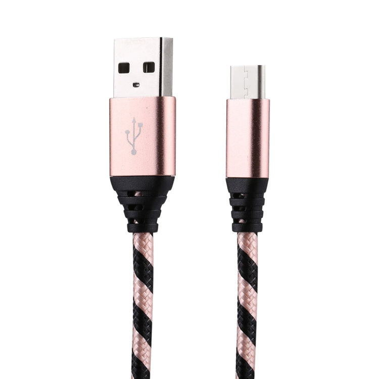 1m USB to USB-C / Type-C Nylon Weave Style Data Sync Charging Cable(Rose Gold) - USB-C & Type-C Cable by PMC Jewellery | Online Shopping South Africa | PMC Jewellery | Buy Now Pay Later Mobicred