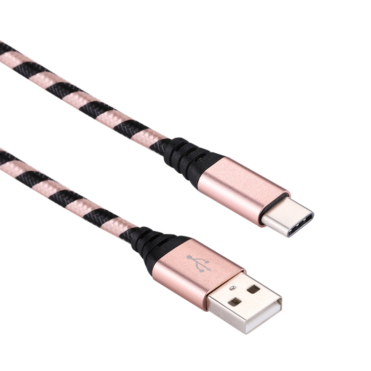 1m USB to USB-C / Type-C Nylon Weave Style Data Sync Charging Cable(Rose Gold) - USB-C & Type-C Cable by PMC Jewellery | Online Shopping South Africa | PMC Jewellery | Buy Now Pay Later Mobicred