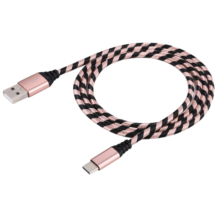 1m USB to USB-C / Type-C Nylon Weave Style Data Sync Charging Cable(Rose Gold) - USB-C & Type-C Cable by PMC Jewellery | Online Shopping South Africa | PMC Jewellery | Buy Now Pay Later Mobicred