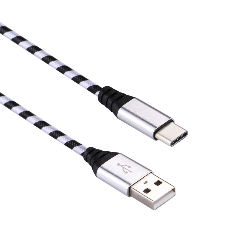 1m USB to USB-C / Type-C Nylon Weave Style Data Sync Charging Cable(Silver) - USB-C & Type-C Cable by PMC Jewellery | Online Shopping South Africa | PMC Jewellery | Buy Now Pay Later Mobicred