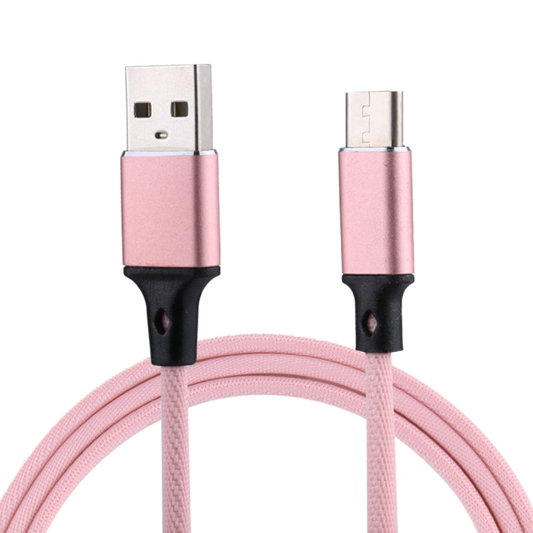 1m 2A Output USB to USB-C / Type-C Nylon Weave Style Data Sync Charging Cable(Pink) - USB-C & Type-C Cable by PMC Jewellery | Online Shopping South Africa | PMC Jewellery | Buy Now Pay Later Mobicred