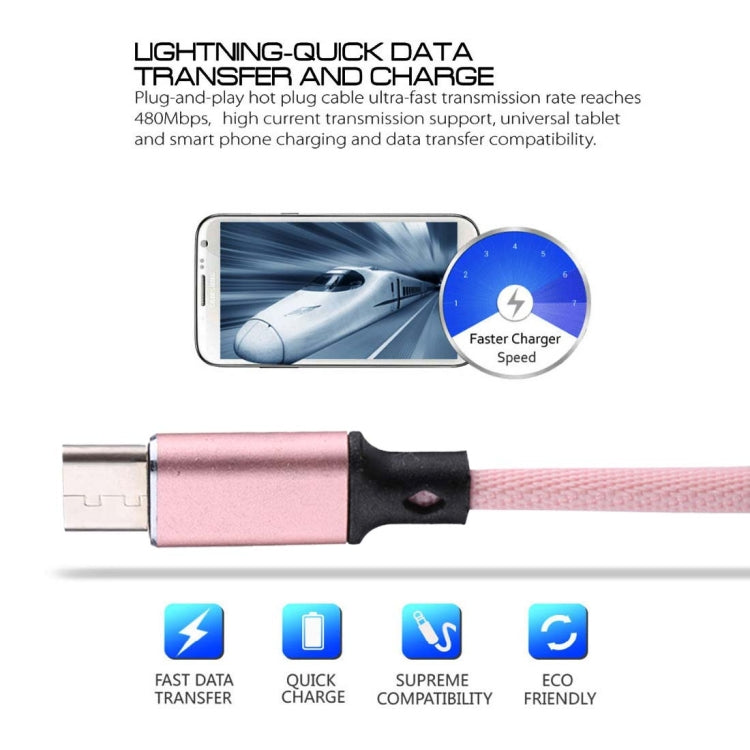 1m 2A Output USB to USB-C / Type-C Nylon Weave Style Data Sync Charging Cable(Pink) - USB-C & Type-C Cable by PMC Jewellery | Online Shopping South Africa | PMC Jewellery | Buy Now Pay Later Mobicred