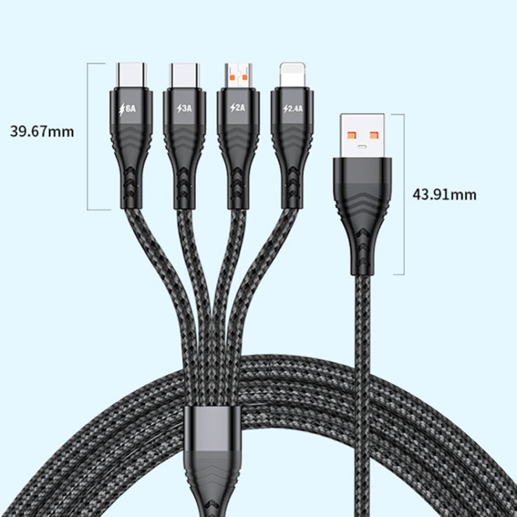 4 in 1 66W 6A USB to 8 Pin + Micro USB + Dual USB-C / Type-C Fast Charging Data Cable, Cable Length: 1.2m(Grey) - Multifunction Cable by PMC Jewellery | Online Shopping South Africa | PMC Jewellery | Buy Now Pay Later Mobicred