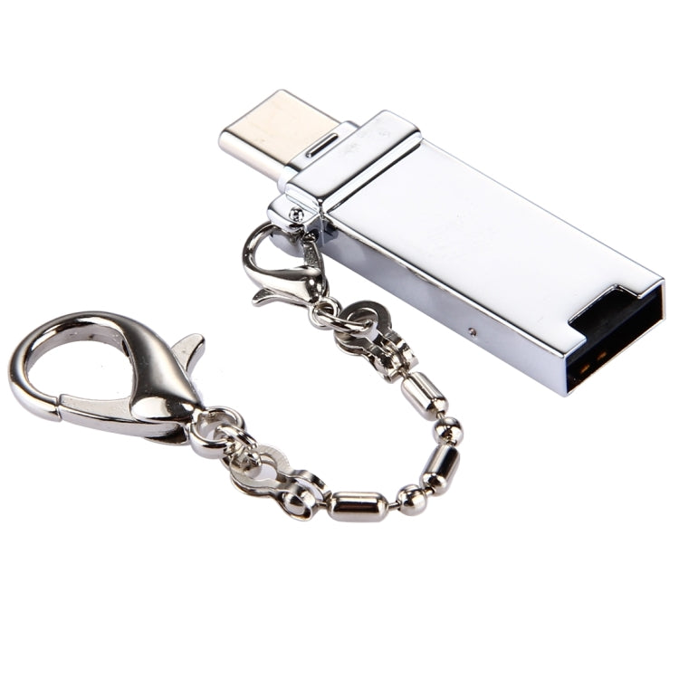 Mini Aluminum Alloy USB 2.0 Female to USB-C / Type-C Male Port Connector Adapter with Chain(Silver) - OTG Adapter by PMC Jewellery | Online Shopping South Africa | PMC Jewellery | Buy Now Pay Later Mobicred