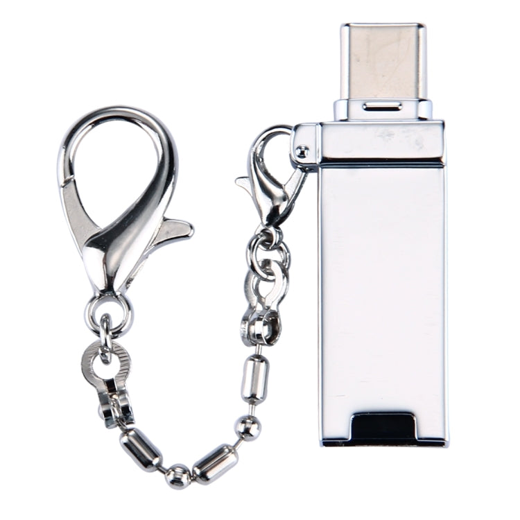 Mini Aluminum Alloy USB 2.0 Female to USB-C / Type-C Male Port Connector Adapter with Chain(Silver) - OTG Adapter by PMC Jewellery | Online Shopping South Africa | PMC Jewellery | Buy Now Pay Later Mobicred