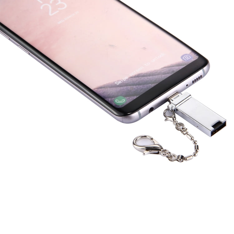 Mini Aluminum Alloy USB 2.0 Female to USB-C / Type-C Male Port Connector Adapter with Chain(Silver) - OTG Adapter by PMC Jewellery | Online Shopping South Africa | PMC Jewellery | Buy Now Pay Later Mobicred