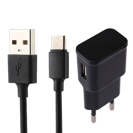 5V 2.1A Intelligent Identification USB Charger with 1m USB to USB-C / Type-C Charging Cable, EU Plug(Black) - USB Charger by PMC Jewellery | Online Shopping South Africa | PMC Jewellery | Buy Now Pay Later Mobicred