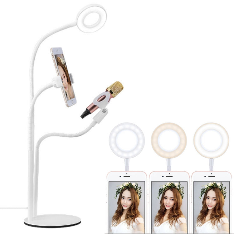 Universal Cell Phone Holder Bracket Selfie Ring Light with Microphone Clip & 3-Color Light Adjustment, for Studio Recording, Live Broadcast, Live Show, KTV, etc.(White) - Selfie Light by PMC Jewellery | Online Shopping South Africa | PMC Jewellery | Buy Now Pay Later Mobicred