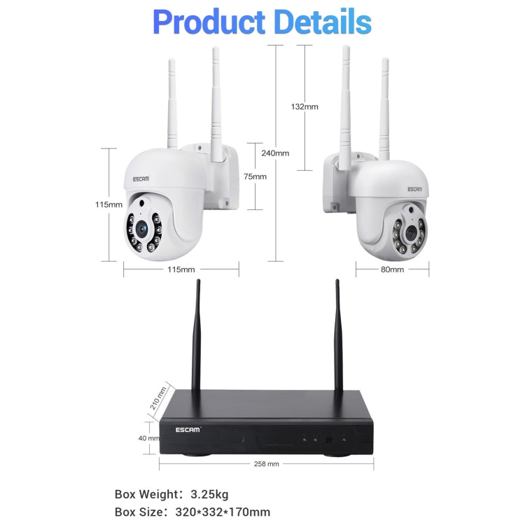 ESCAM WNK714 3.0 Million Pixels 4-channel HD Dome Camera NVR Wireless Monitoring Kit, AU Plug - Video Recorder Kit by ESCAM | Online Shopping South Africa | PMC Jewellery | Buy Now Pay Later Mobicred