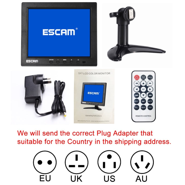 ESCAM T08 8 inch TFT LCD 1024x768 Monitor with VGA & HDMI & AV & BNC & USB for PC CCTV Security - DVD & LCD Player by ESCAM | Online Shopping South Africa | PMC Jewellery | Buy Now Pay Later Mobicred