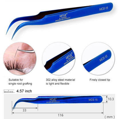 Vetus MCS-15 Bright Blue Curved Tweezers - Tweezers by VETUS | Online Shopping South Africa | PMC Jewellery | Buy Now Pay Later Mobicred