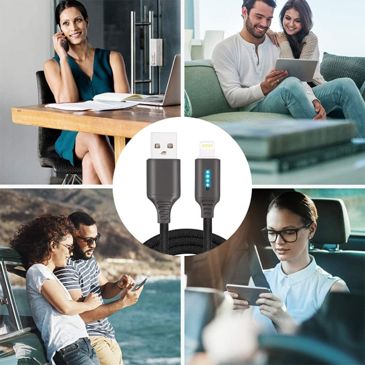 8 Pin Interface Zinc Alloy Marquee Luminous Intelligent Automatic Power off Charging Data Cable(black) - Normal Style Cable by PMC Jewellery | Online Shopping South Africa | PMC Jewellery | Buy Now Pay Later Mobicred