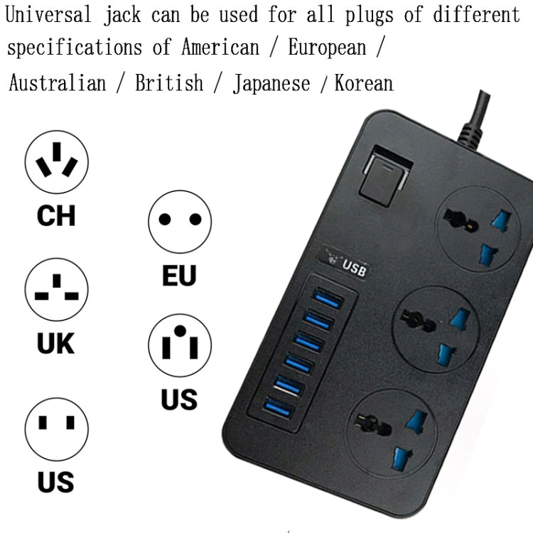 T09 3000W High Power Multi-Function Plug-in 3-Hole International Universal Jack + 6 USB Intelligent Charging EU PLUG - Extension Socket by PMC Jewellery | Online Shopping South Africa | PMC Jewellery | Buy Now Pay Later Mobicred