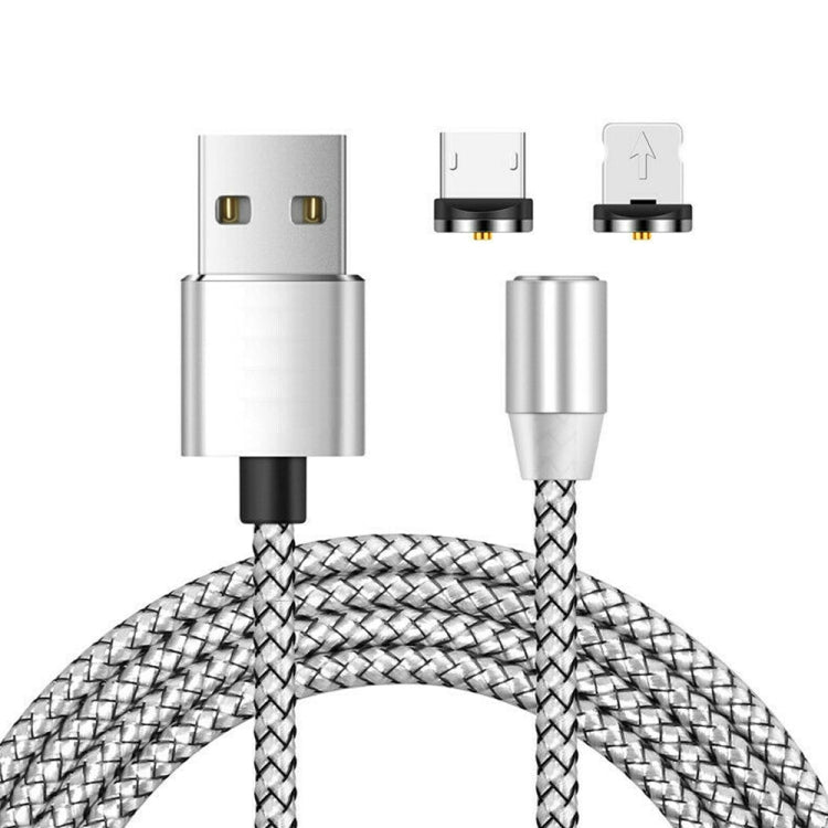 2 in 1 USB to 8 Pin + Micro USB Magnetic Metal Interface Nylon Braided Charging Cable, Length: 1m(Silvery) - Charging Cable & Head by PMC Jewellery | Online Shopping South Africa | PMC Jewellery | Buy Now Pay Later Mobicred