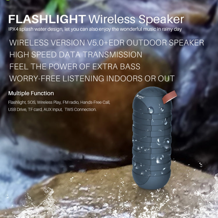 NewRixing NR-3025L Portable Stereo Wireless Bluetooth Speaker with LED Flashlight & TF Card Slot & FM, Built-in Microphone(Gray) - Desktop Speaker by NewRixing | Online Shopping South Africa | PMC Jewellery | Buy Now Pay Later Mobicred