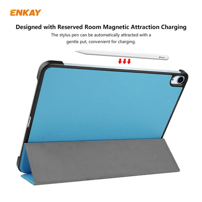 For iPad Air 11 2024 / Pro 11 2018 / Air 10.9 2022 ENKAY 3-folding Plastic Leather Smart Tablet Case(Light Blue) - iPad Air (2022) / (2020) 10.9 Cases by ENKAY | Online Shopping South Africa | PMC Jewellery | Buy Now Pay Later Mobicred