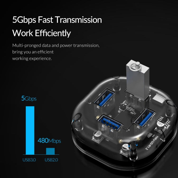 ORICO H4U-U3 4-Port Transparent HUB - USB 3.0 HUB by ORICO | Online Shopping South Africa | PMC Jewellery | Buy Now Pay Later Mobicred