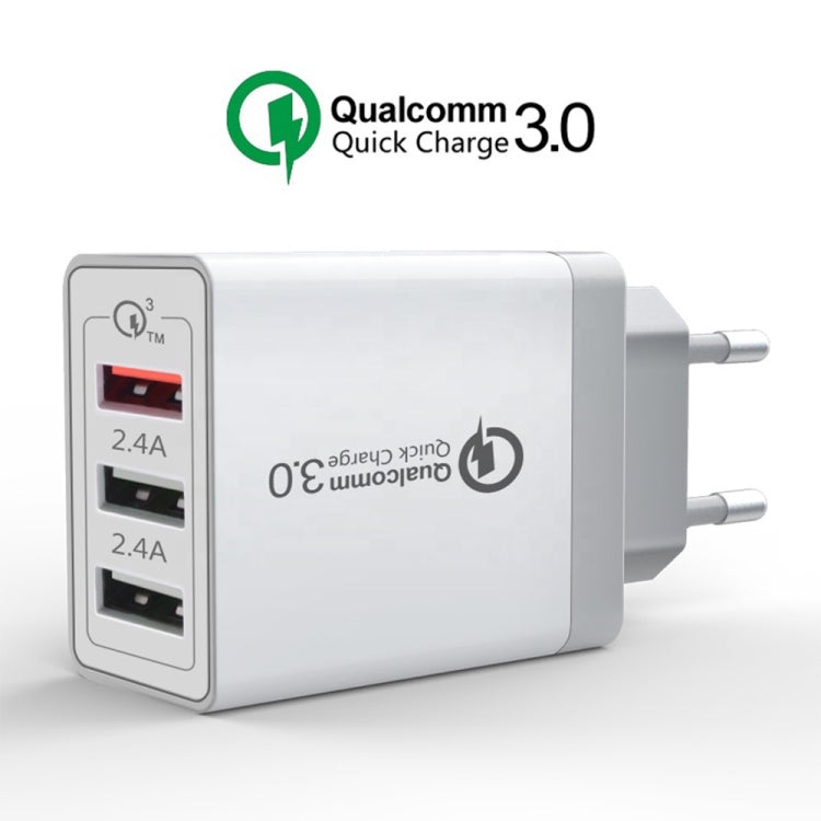 SDC-30W 2 in 1 USB to 8 Pin Data Cable + 30W QC 3.0 USB + 2.4A Dual USB 2.0 Ports Mobile Phone Tablet PC Universal Quick Charger Travel Charger Set, EU Plug - USB Charger by PMC Jewellery | Online Shopping South Africa | PMC Jewellery | Buy Now Pay Later Mobicred