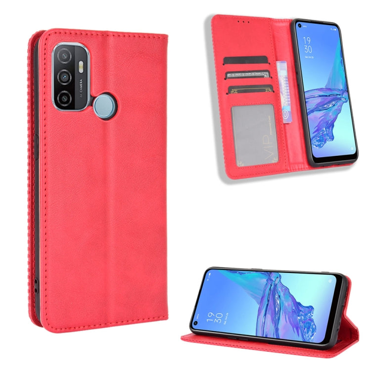 For OPPO A53 2020 / A53S 2020 / A33  Magnetic Buckle Retro Crazy Horse Texture Horizontal Flip Leather Case with Holder & Card Slots & Photo Frame(Red) - OPPO Cases by PMC Jewellery | Online Shopping South Africa | PMC Jewellery | Buy Now Pay Later Mobicred
