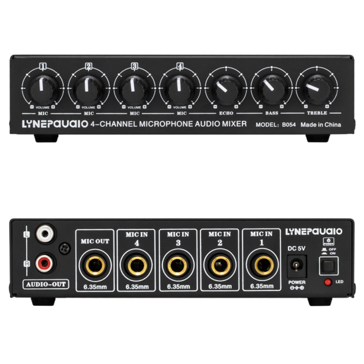 B054 4-Channel Microphone Mixer Support Stereo Output With Reverb Treble And Bass Adjustment, USB 5V Power Supply, US Plug -  by PMC Jewellery | Online Shopping South Africa | PMC Jewellery