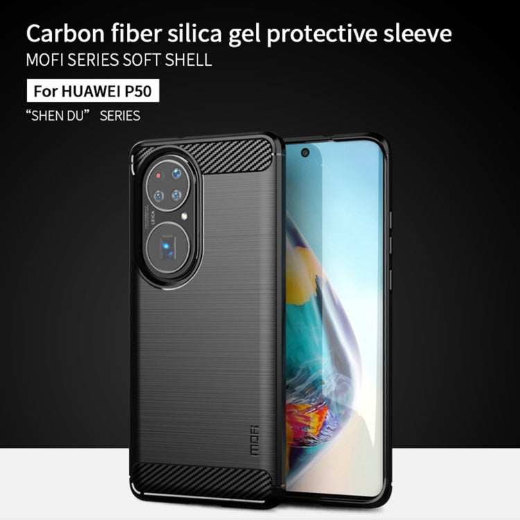 For Huawei P50 MOFI Gentleness Series Brushed Texture Carbon Fiber Soft TPU Case(Blue) - Huawei Cases by MOFI | Online Shopping South Africa | PMC Jewellery