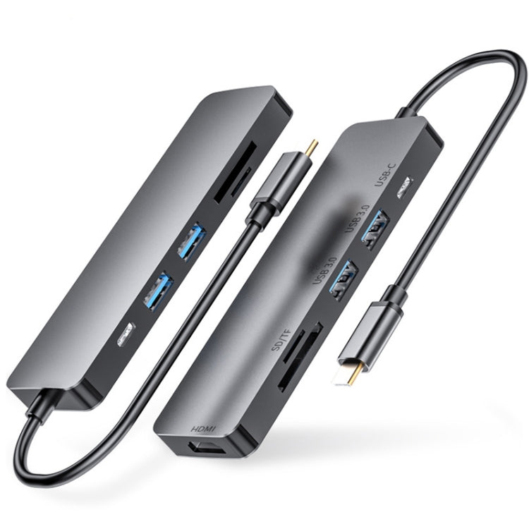 6 in 1 Type C to HDMI + USB 3.0 + Type C + SD/TF Docking Station Multi-function HUB - USB HUB by PMC Jewellery | Online Shopping South Africa | PMC Jewellery | Buy Now Pay Later Mobicred