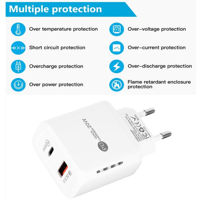 TE-PD01 PD 20W + QC3.0 USB Dual Ports Quick Charger with Indicator Light, EU Plug(White) - USB Charger by PMC Jewellery | Online Shopping South Africa | PMC Jewellery | Buy Now Pay Later Mobicred