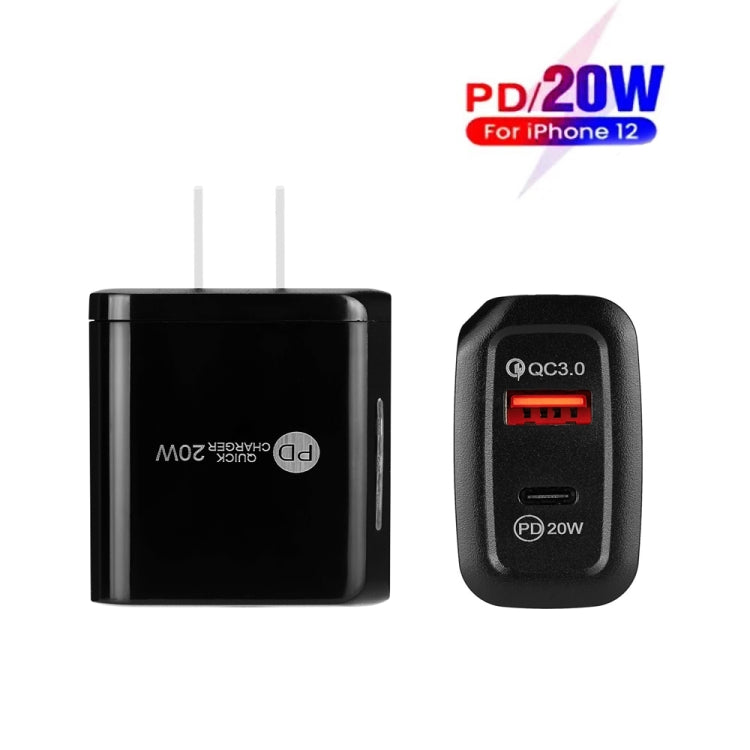 TE-PD01 PD 20W + QC3.0 USB Dual Ports Quick Charger with Indicator Light, US Plug(Black) - USB Charger by PMC Jewellery | Online Shopping South Africa | PMC Jewellery | Buy Now Pay Later Mobicred