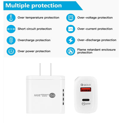 TE-PD01 PD 20W + QC3.0 USB Dual Ports Quick Charger with Indicator Light, US Plug(White) - USB Charger by PMC Jewellery | Online Shopping South Africa | PMC Jewellery | Buy Now Pay Later Mobicred