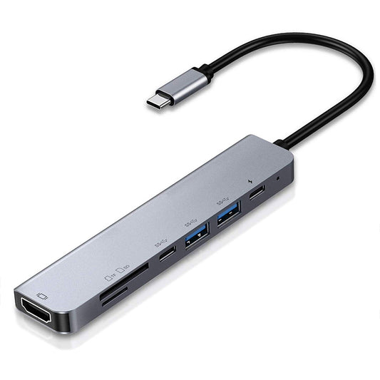 7 in 1 Type-C to HDMI + SD/TF + 2 x Type-C + 2 x USB3.0 Multi-function Splitter Adapter - USB HUB by PMC Jewellery | Online Shopping South Africa | PMC Jewellery | Buy Now Pay Later Mobicred