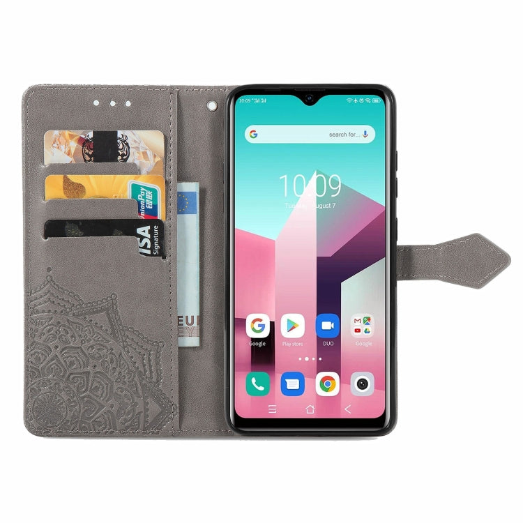 For Blackview A80 Pro Mandala Flower Embossed Horizontal Flip Leather Case with Holder & Three Card Slots & Wallet & Lanyard(Grey) - More Brand by PMC Jewellery | Online Shopping South Africa | PMC Jewellery | Buy Now Pay Later Mobicred