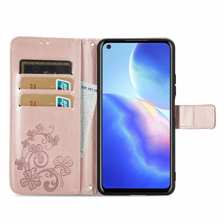 For Blackview A90 Four-leaf Clasp Embossed Buckle Mobile Phone Protection Leather Case with Lanyard & Card Slot & Wallet & Bracket Function(Rose Gold) -  by PMC Jewellery | Online Shopping South Africa | PMC Jewellery | Buy Now Pay Later Mobicred