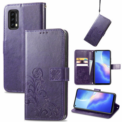 For Blackview A90 Four-leaf Clasp Embossed Buckle Mobile Phone Protection Leather Case with Lanyard & Card Slot & Wallet & Bracket Function(Purple) -  by PMC Jewellery | Online Shopping South Africa | PMC Jewellery | Buy Now Pay Later Mobicred